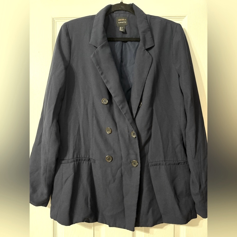 Forever 21 Navy Double-Breasted Blazer - NAVY